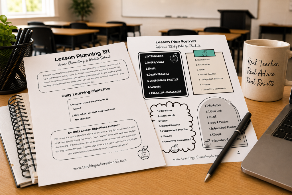 Free lesson plan template for upper elementary and middle school teachers