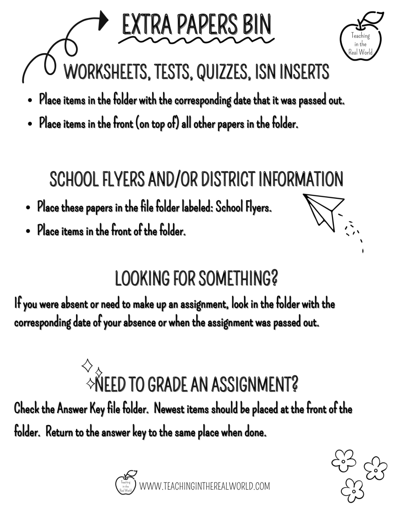 paper organization for classroom management upper elementary and middle school